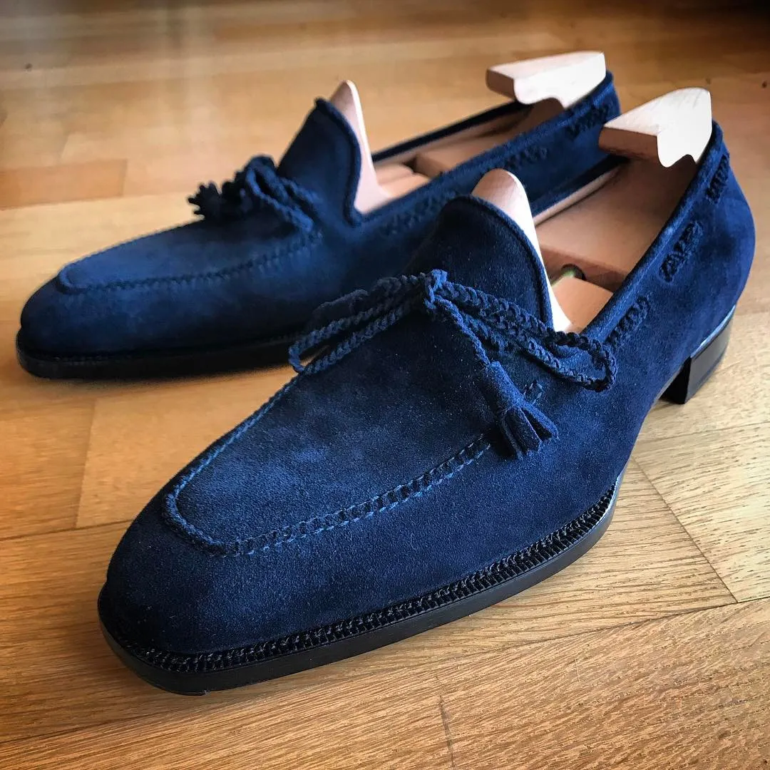 2022 Handmade Suede Men's Tassel Loafers
