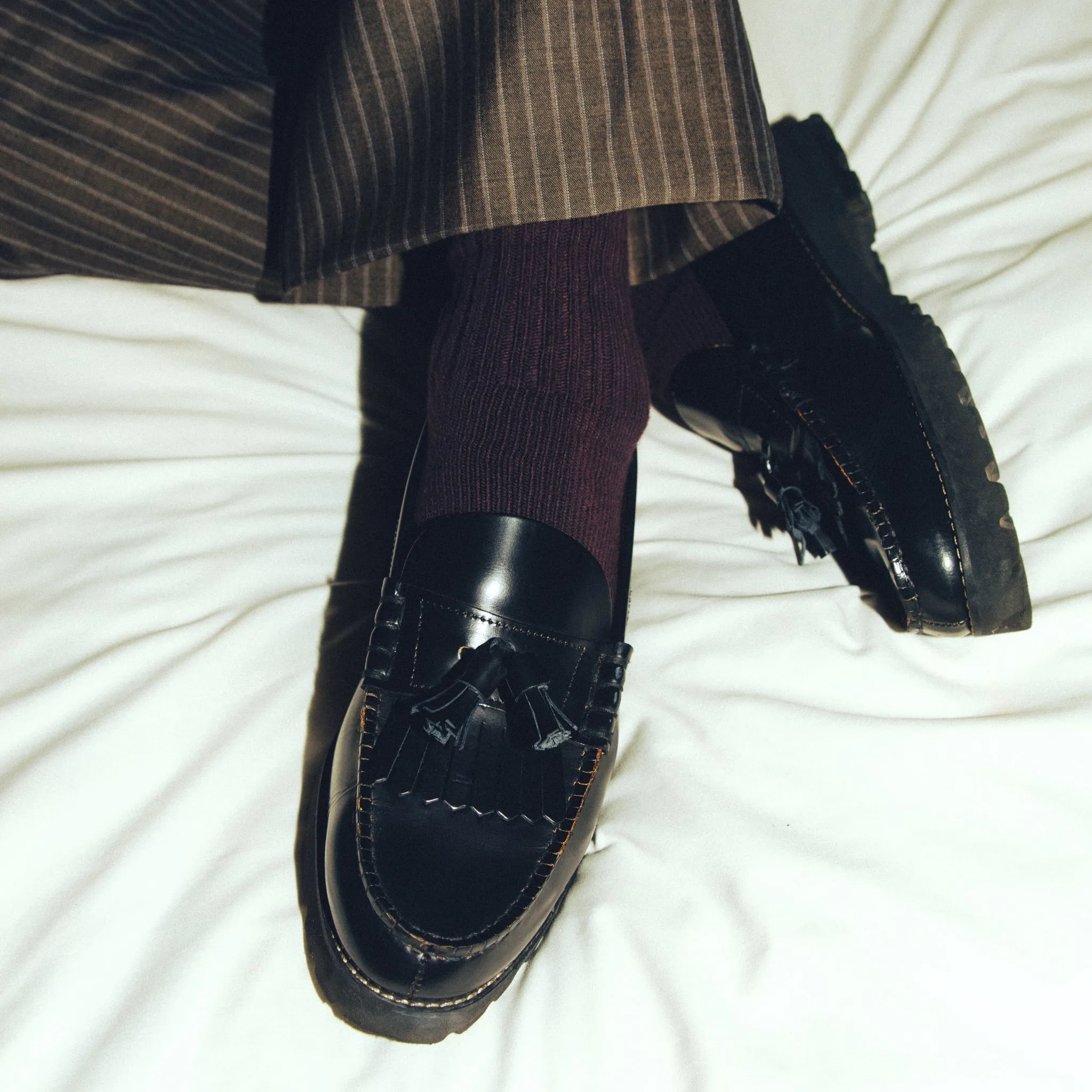 【B-Grade】MENS TANK SOLE QUILT TASSEL LOAFERS / BLACK