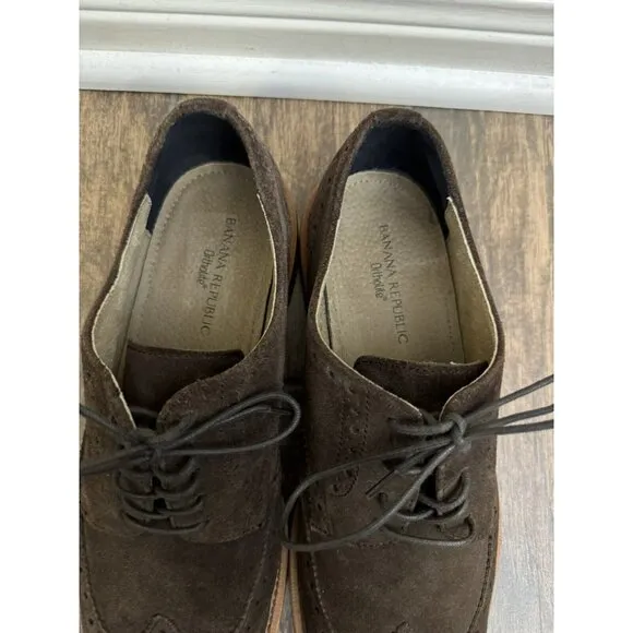 Banana Republic Ortholite Size 10M Brown Suede Longwings‎ Wing Tip Dress Shoes
