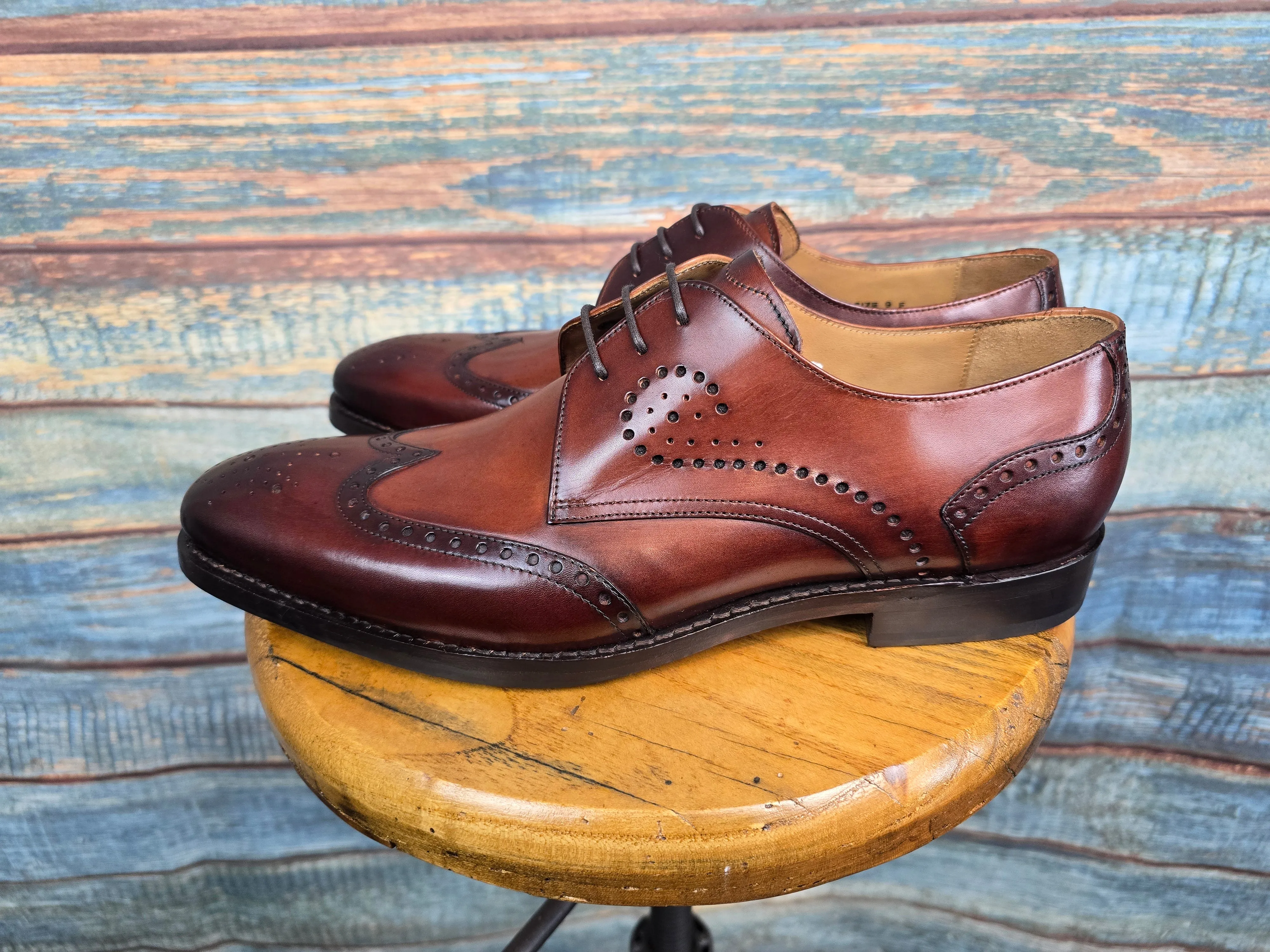 Barker George - Brown Hand Patina Wing Tip Brogue