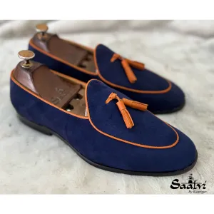 Belgain Loafers With Tassel Blue
