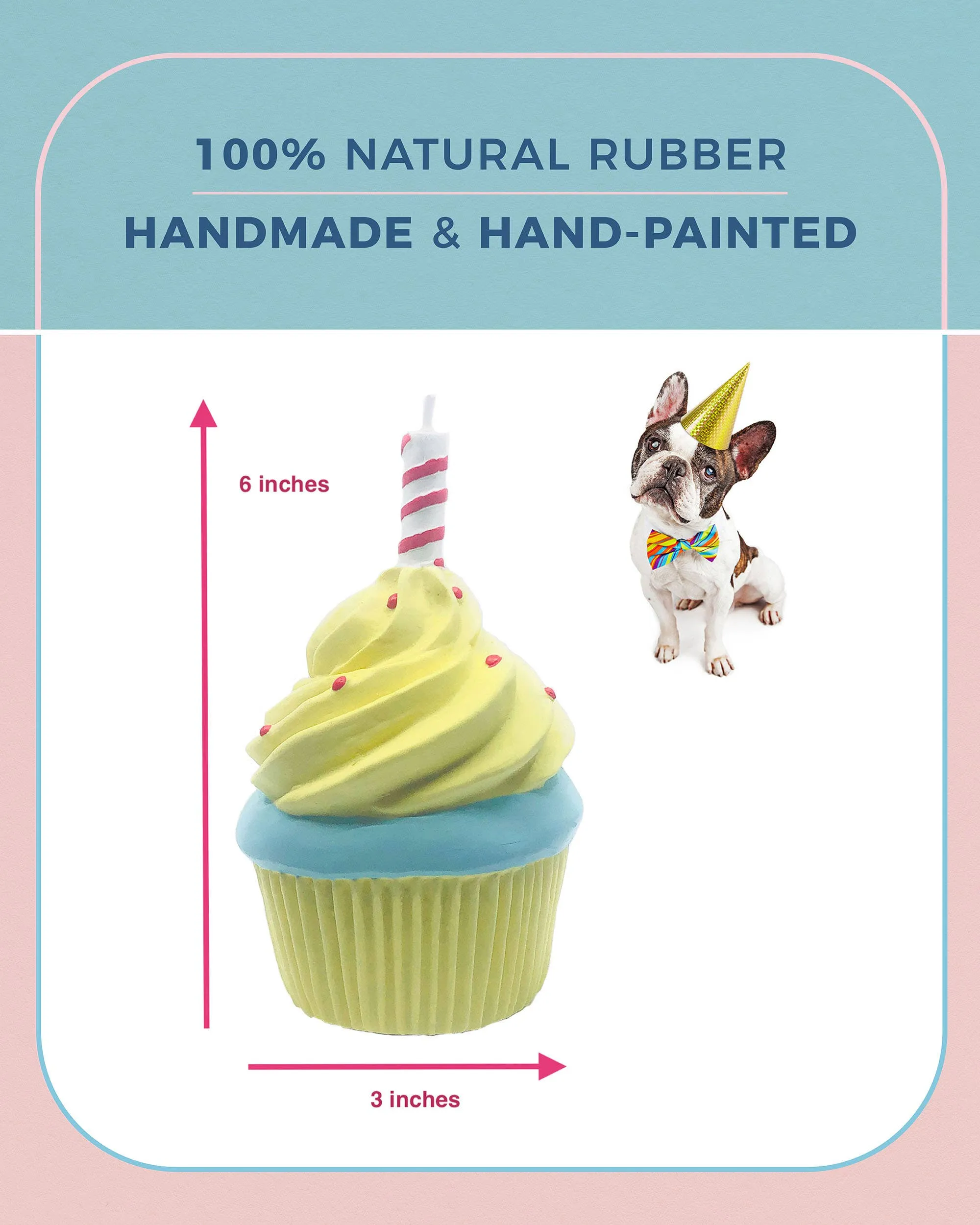 Birthday Cupcake Squeaky Natural  Rubber Dog Toy Medium Size