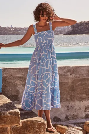 Blaues Midikleid mit Druck