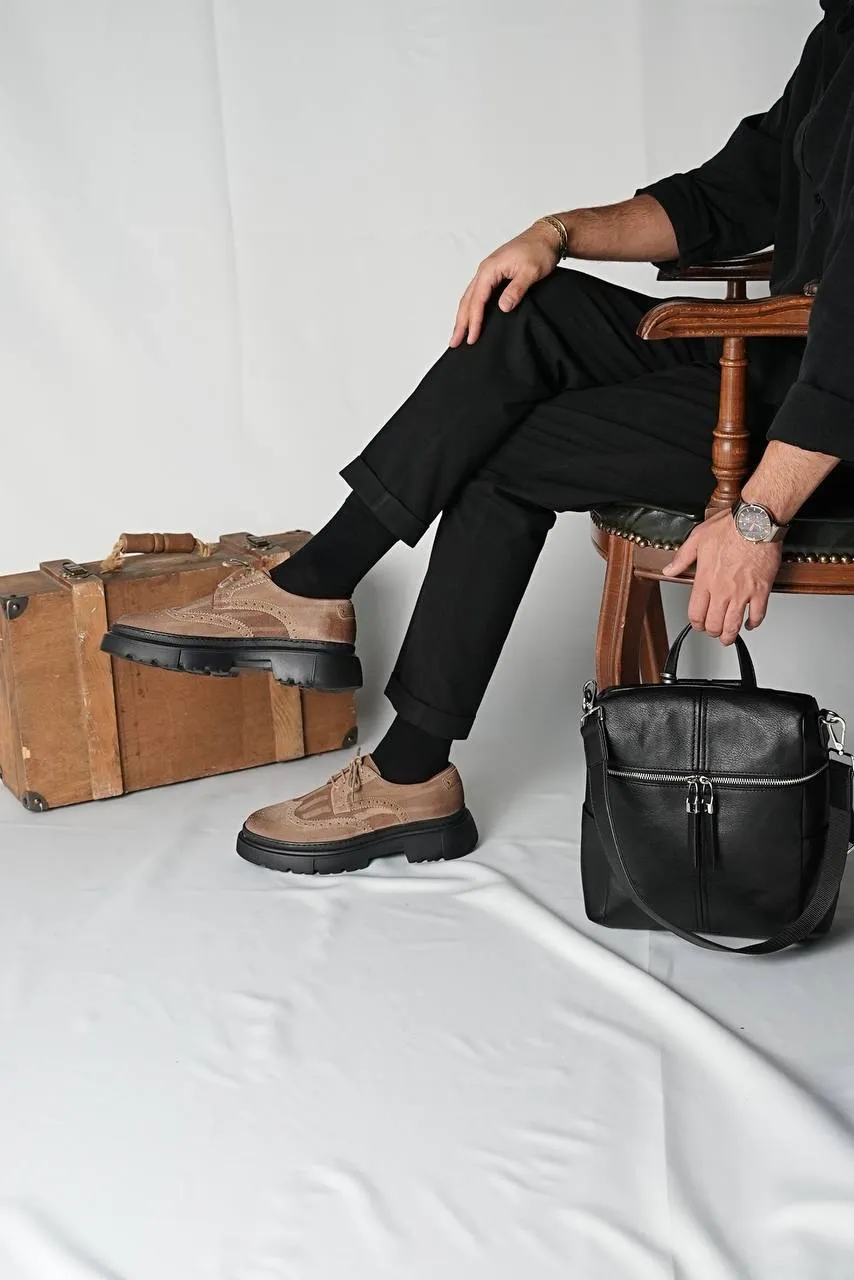 Brown Suede Wingtip Brogue Laces Chunky
