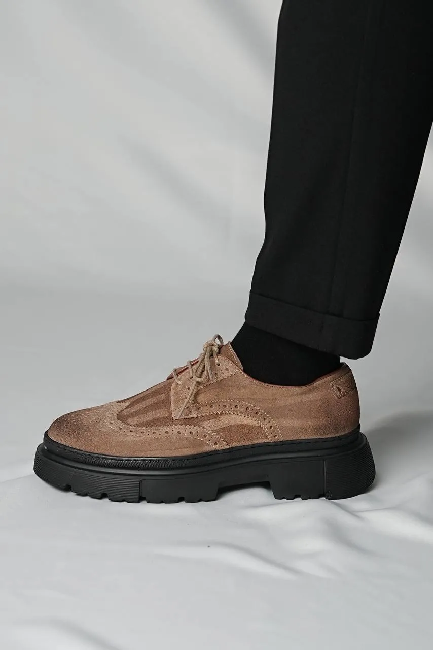 Brown Suede Wingtip Brogue Laces Chunky