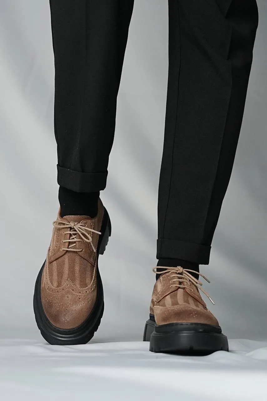Brown Suede Wingtip Brogue Laces Chunky