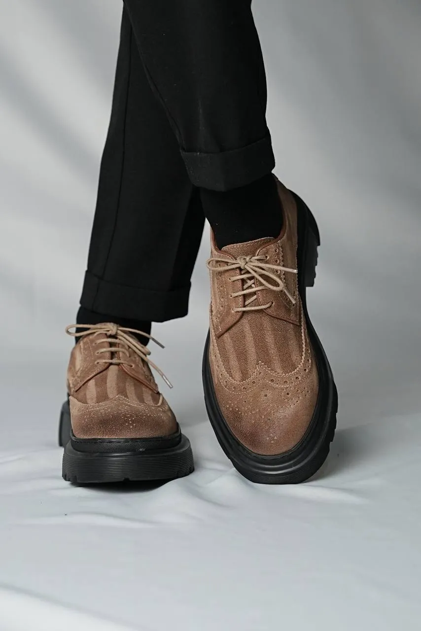 Brown Suede Wingtip Brogue Laces Chunky