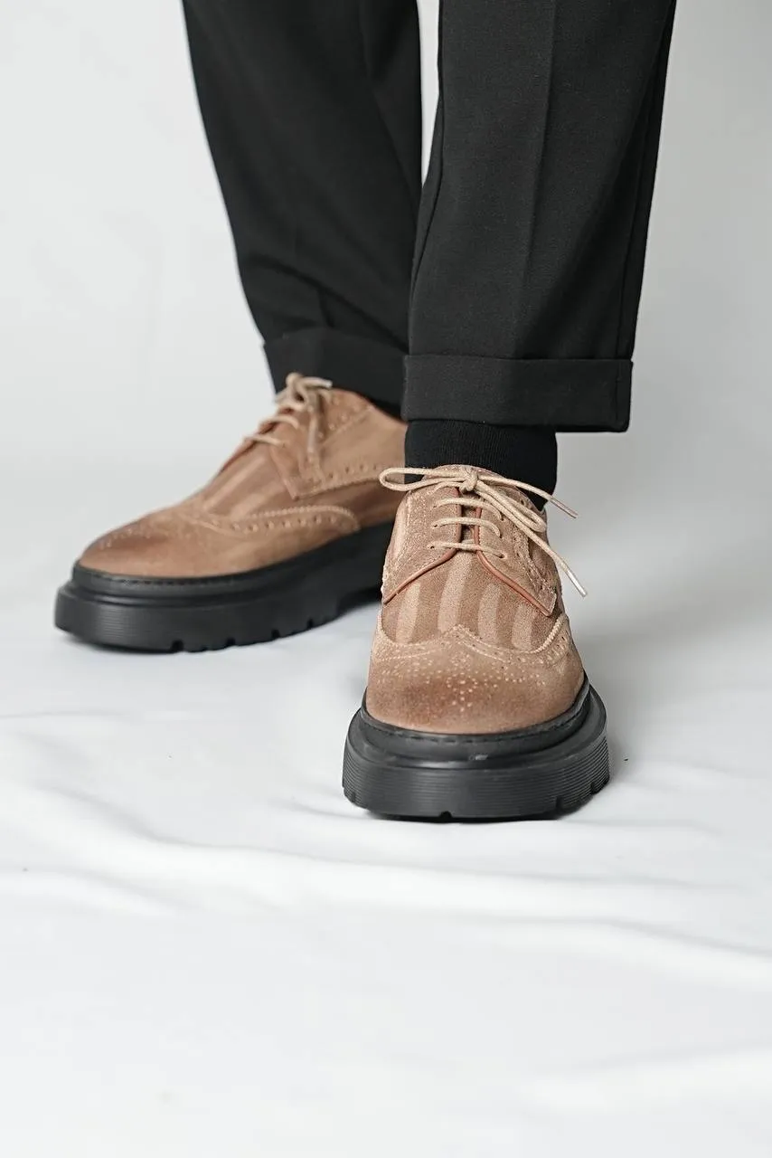 Brown Suede Wingtip Brogue Laces Chunky