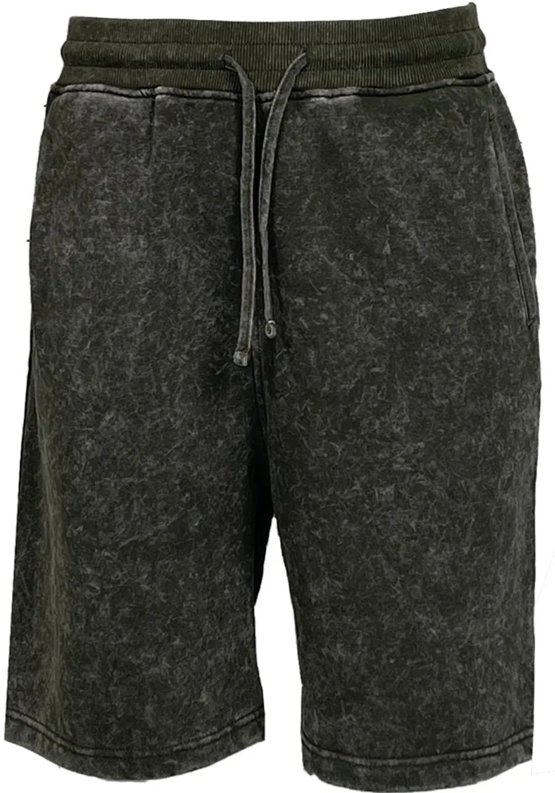 BTF24025 ACID WASH FLEECE SHORTS