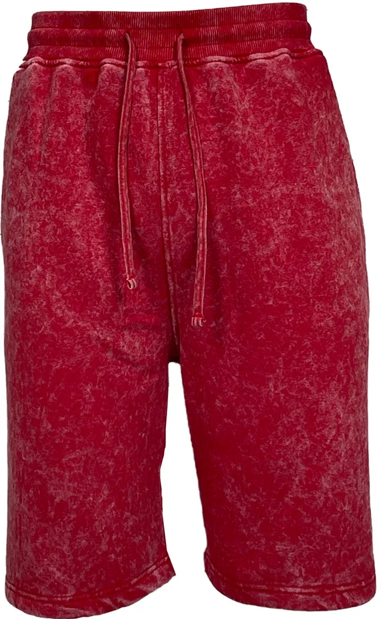 BTF24025 ACID WASH FLEECE SHORTS