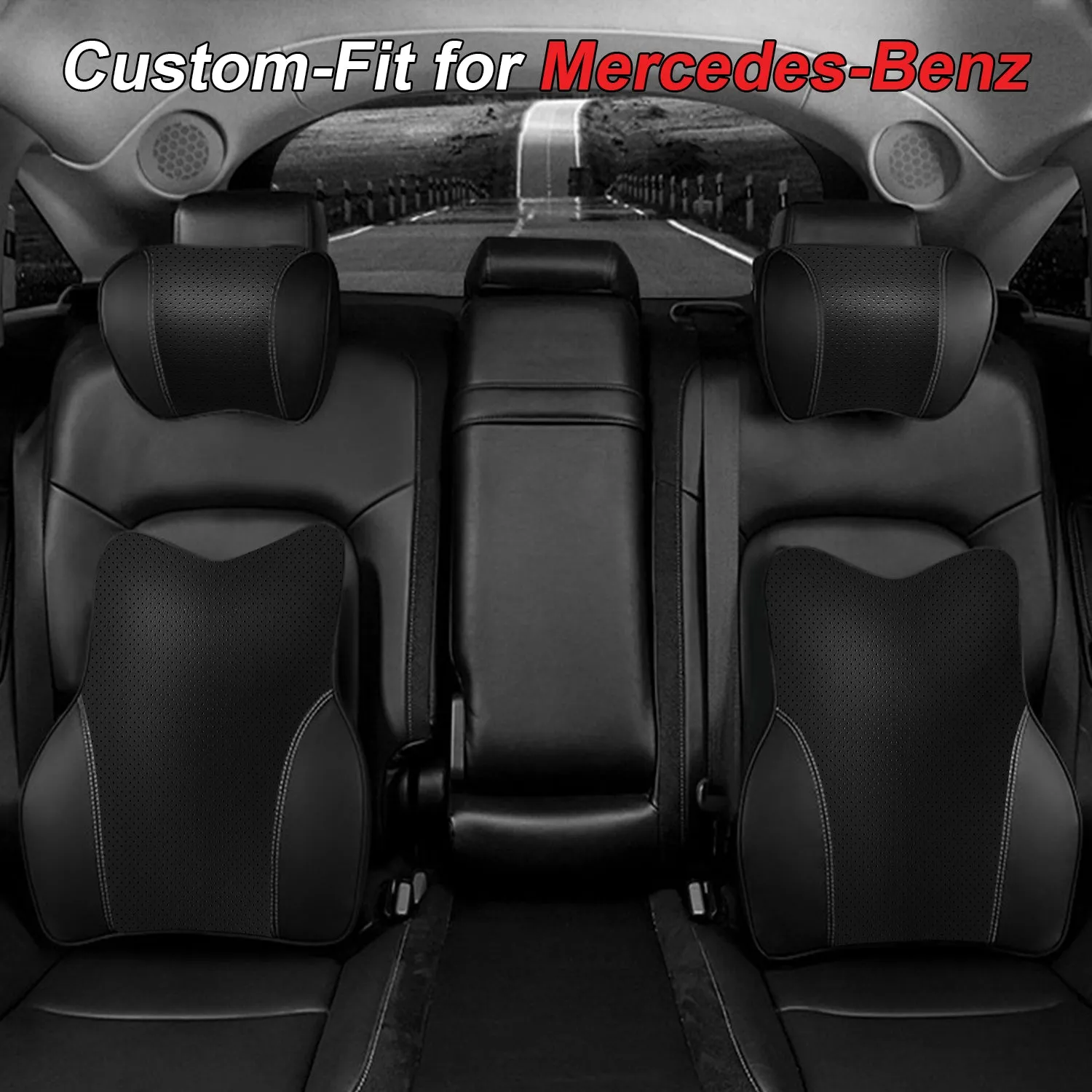 Car Headrest Neck Pillow and Lumbar Support Back Cushion Kit, Custom Fit For Your Cars, Memory Foam Erognomic, Car Accessories MB13992