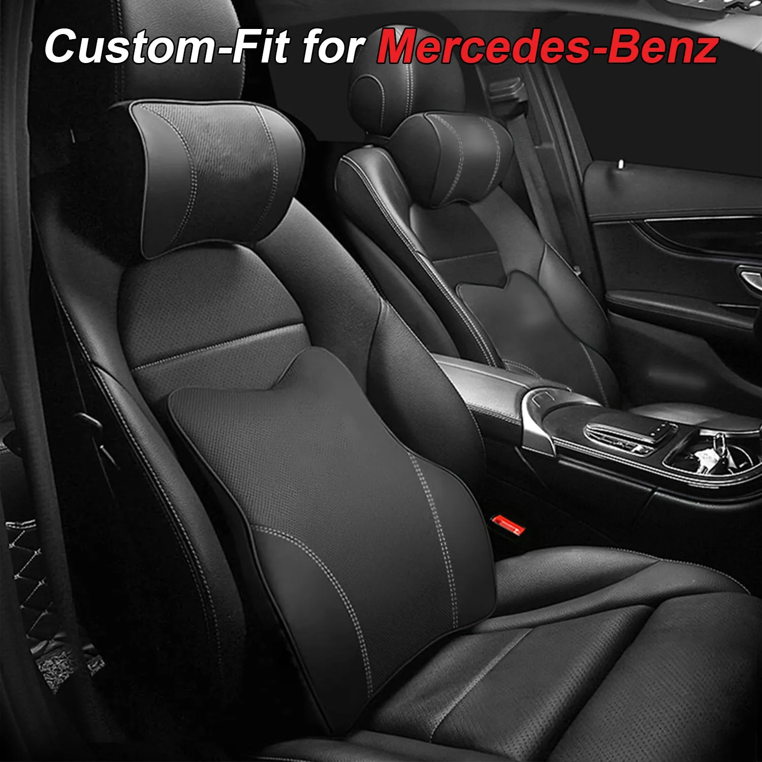 Car Headrest Neck Pillow and Lumbar Support Back Cushion Kit, Custom Fit For Your Cars, Memory Foam Erognomic, Car Accessories MB13992