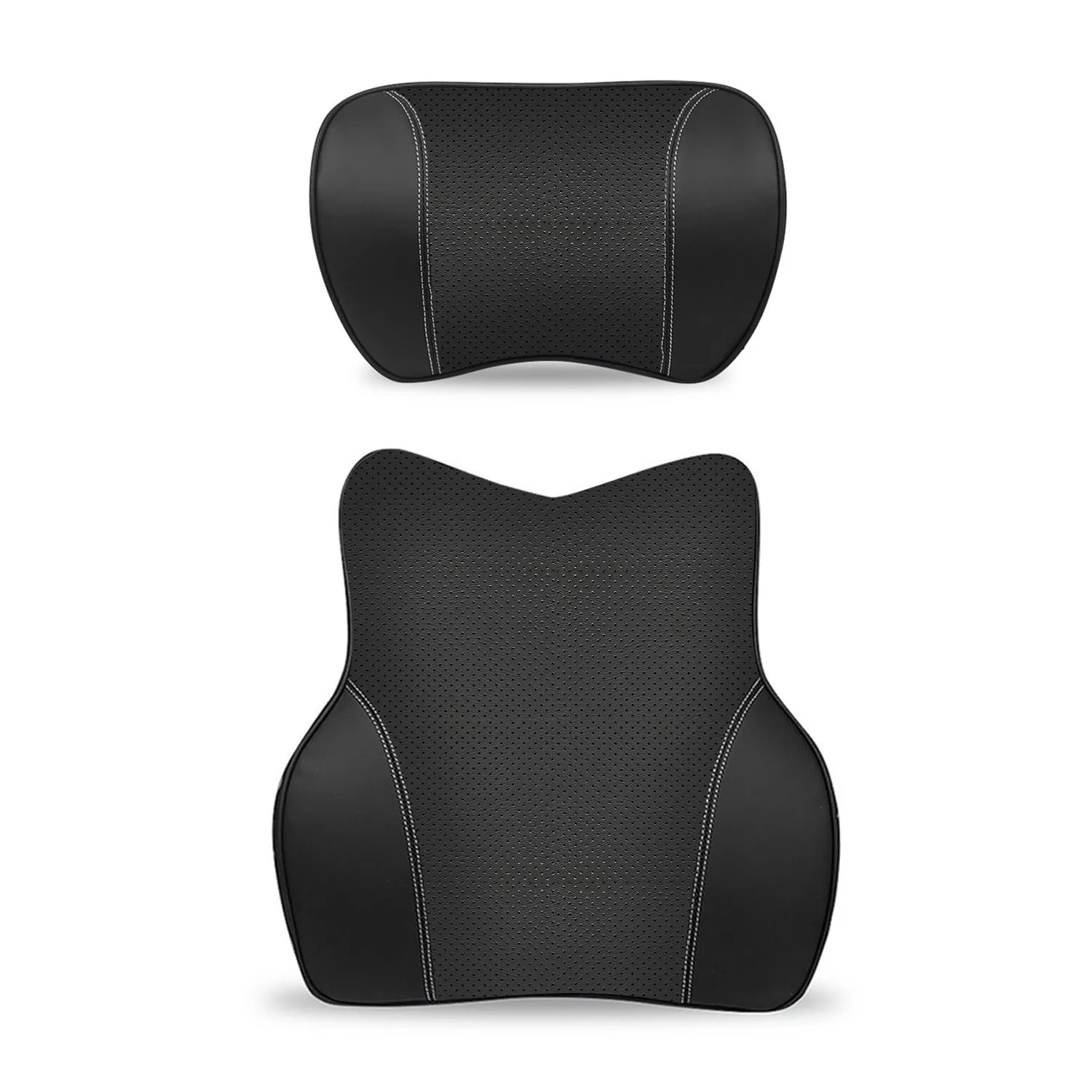 Car Headrest Neck Pillow and Lumbar Support Back Cushion Kit, Memory Foam Erognomic