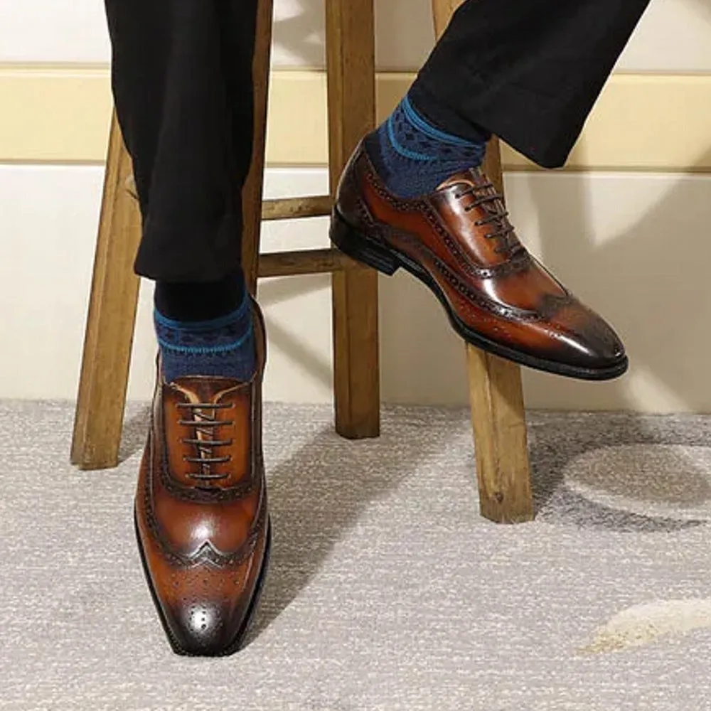 Classic Wing-tip Brogue Style Oxford Men's Dress Shoes