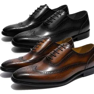 Classic Wing-tip Brogue Style Oxford Men's Dress Shoes