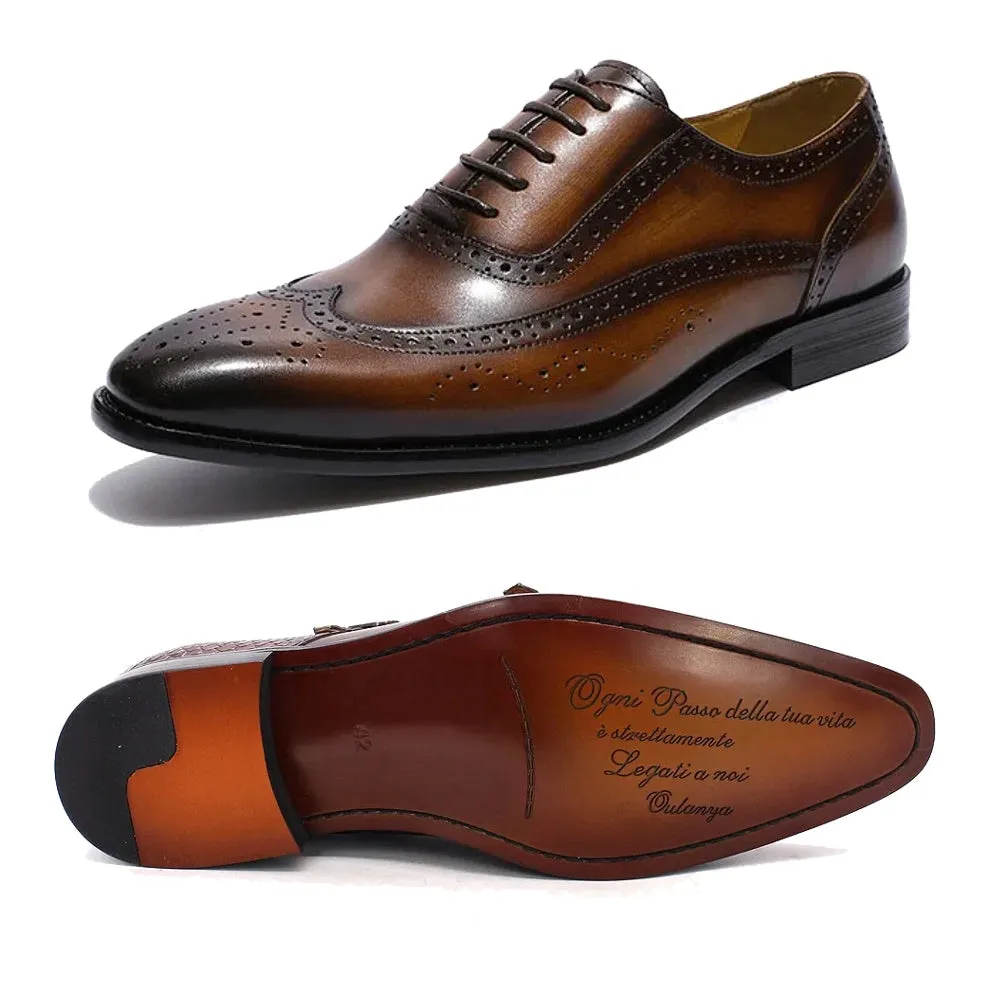 Classic Wing-tip Brogue Style Oxford Men's Dress Shoes
