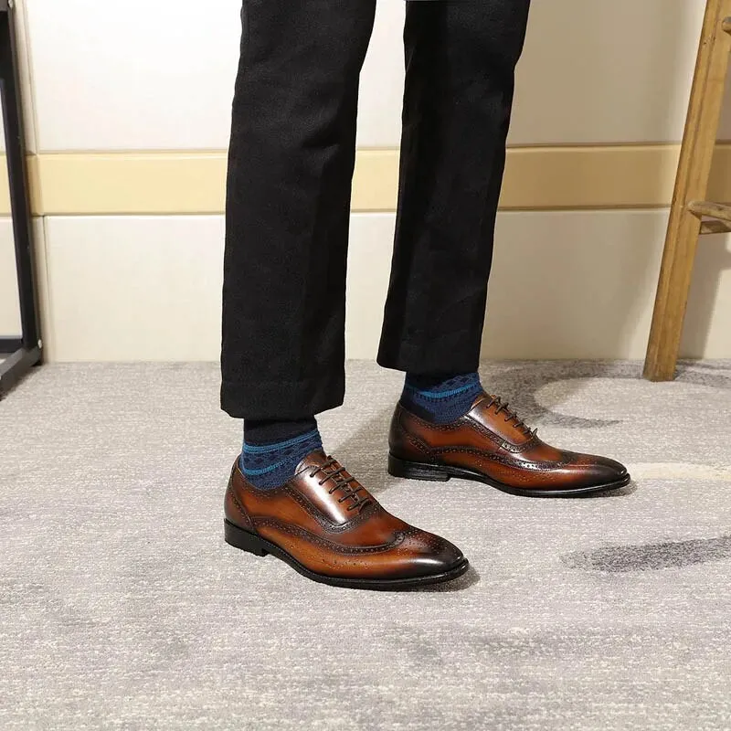 Classic Wing-tip Brogue Style Oxford Men's Dress Shoes