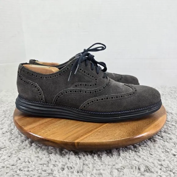 Cole Haan Grand Os Gray Suede Brogue Business Casual Wingtip Oxford Mens 9 M