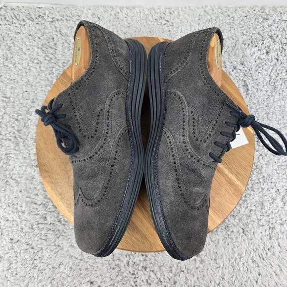 Cole Haan Grand Os Gray Suede Brogue Business Casual Wingtip Oxford Mens 9 M