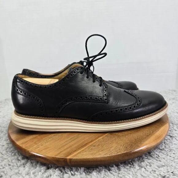 Cole Haan LunarGrand Black Leather Wingtip Brogue Business Casual Oxford Mens 10