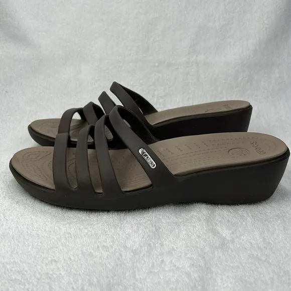 Crocs, brown sandals, worn once