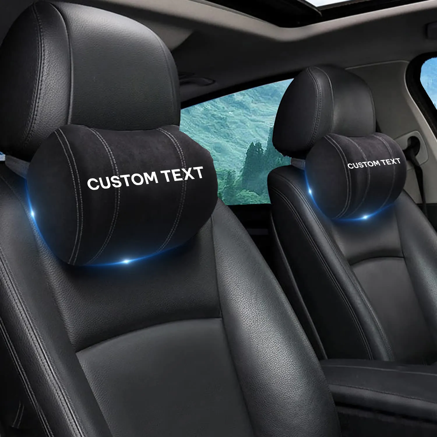 Custom Text For Car Headrest (2 PCS), Compatible with All Cars, 2023 Update Version Premium Memory Foam Car Neck Pillow PF15985
