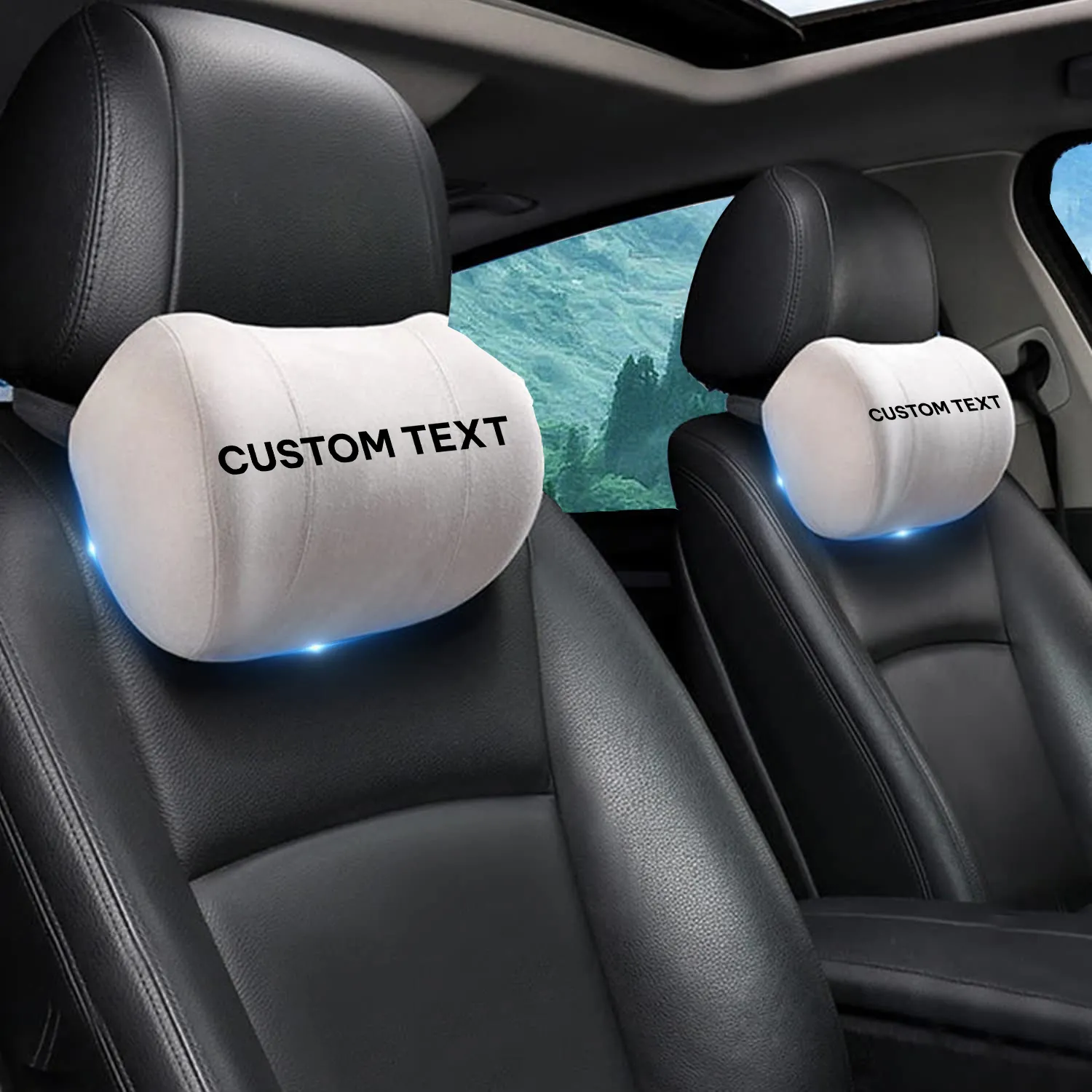 Custom Text For Car Headrest (2 PCS), Compatible with All Cars, 2023 Update Version Premium Memory Foam Car Neck Pillow PF15985
