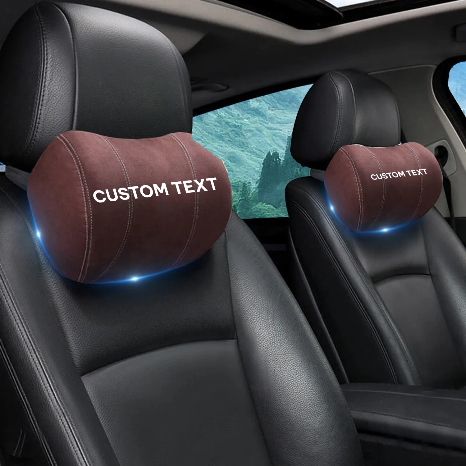 Custom Text For Car Headrest (2 PCS), Compatible with All Cars, 2023 Update Version Premium Memory Foam Car Neck Pillow PF15985
