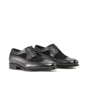DapperFam Zephyr in Black / Grey Men's Italian Suede & Hand-Painted Patina Longwing Blucher