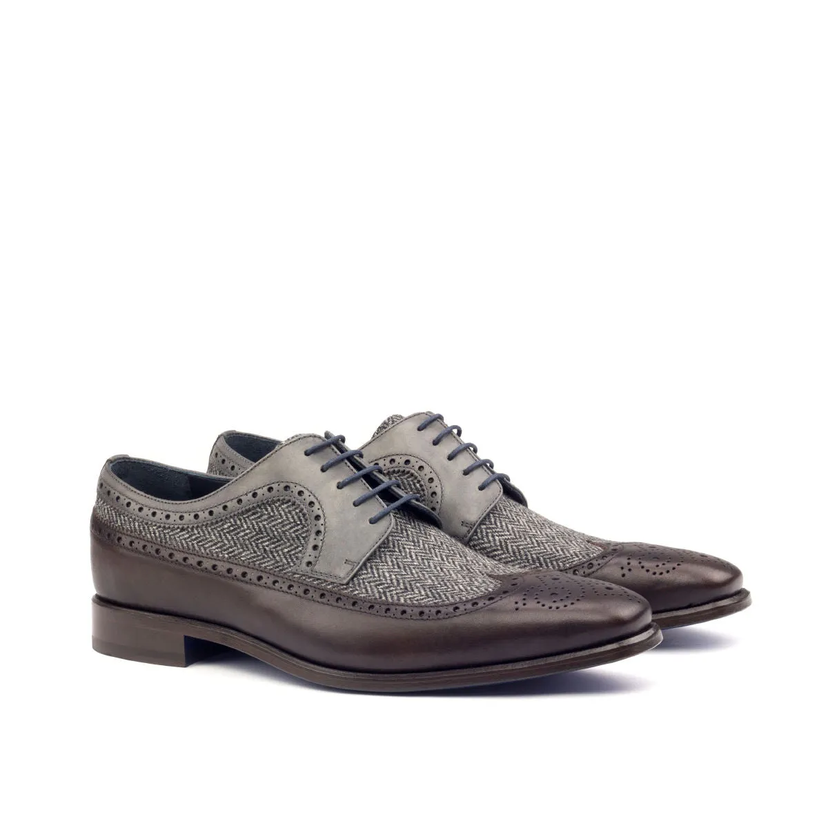 DapperFam Zephyr in Dark Brown / Herringbone / Grey Men's Sartorial & Italian Leather Longwing Blucher