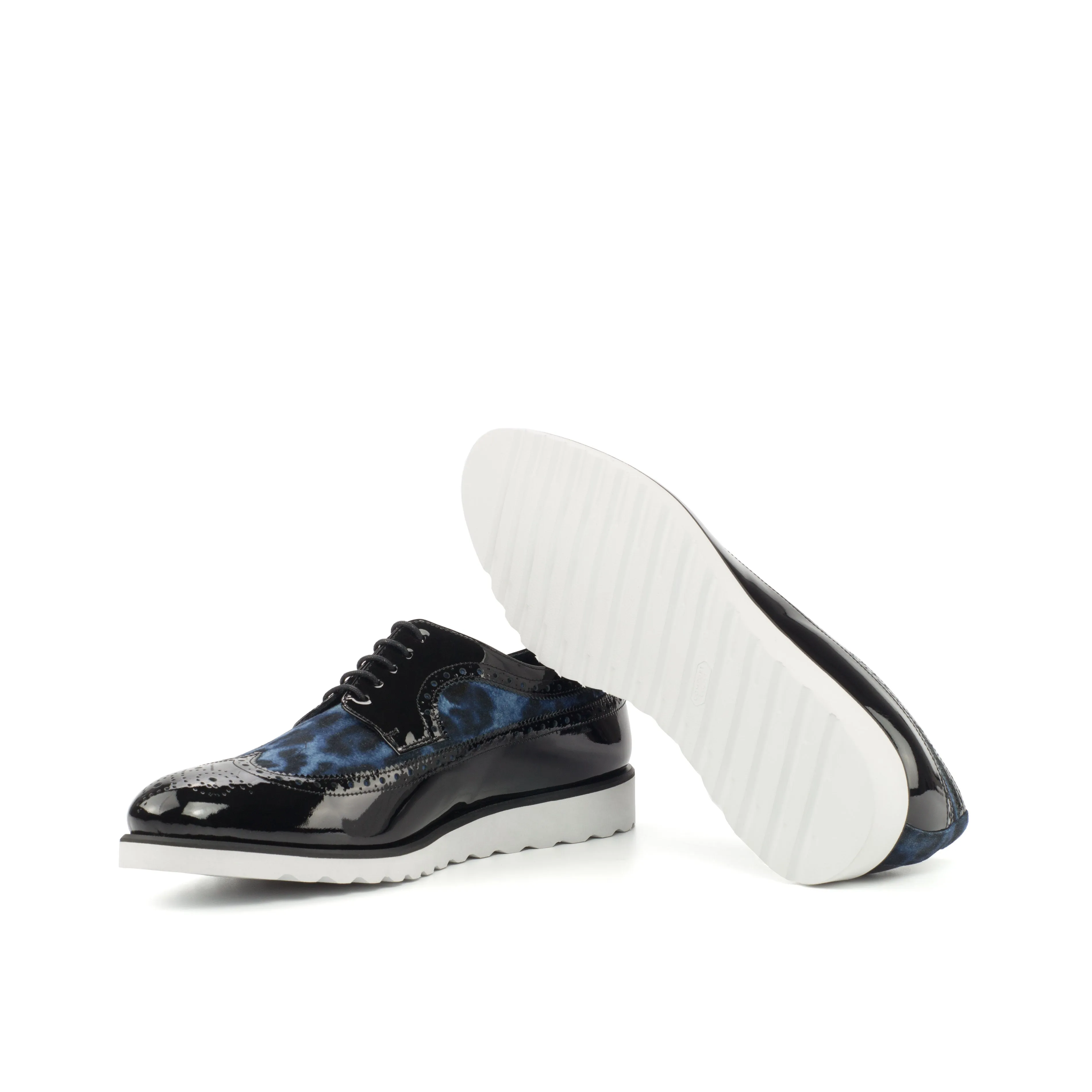 DapperFam Zephyr in Leopard / Black Men's Sartorial & Italian Patent Leather Longwing Blucher