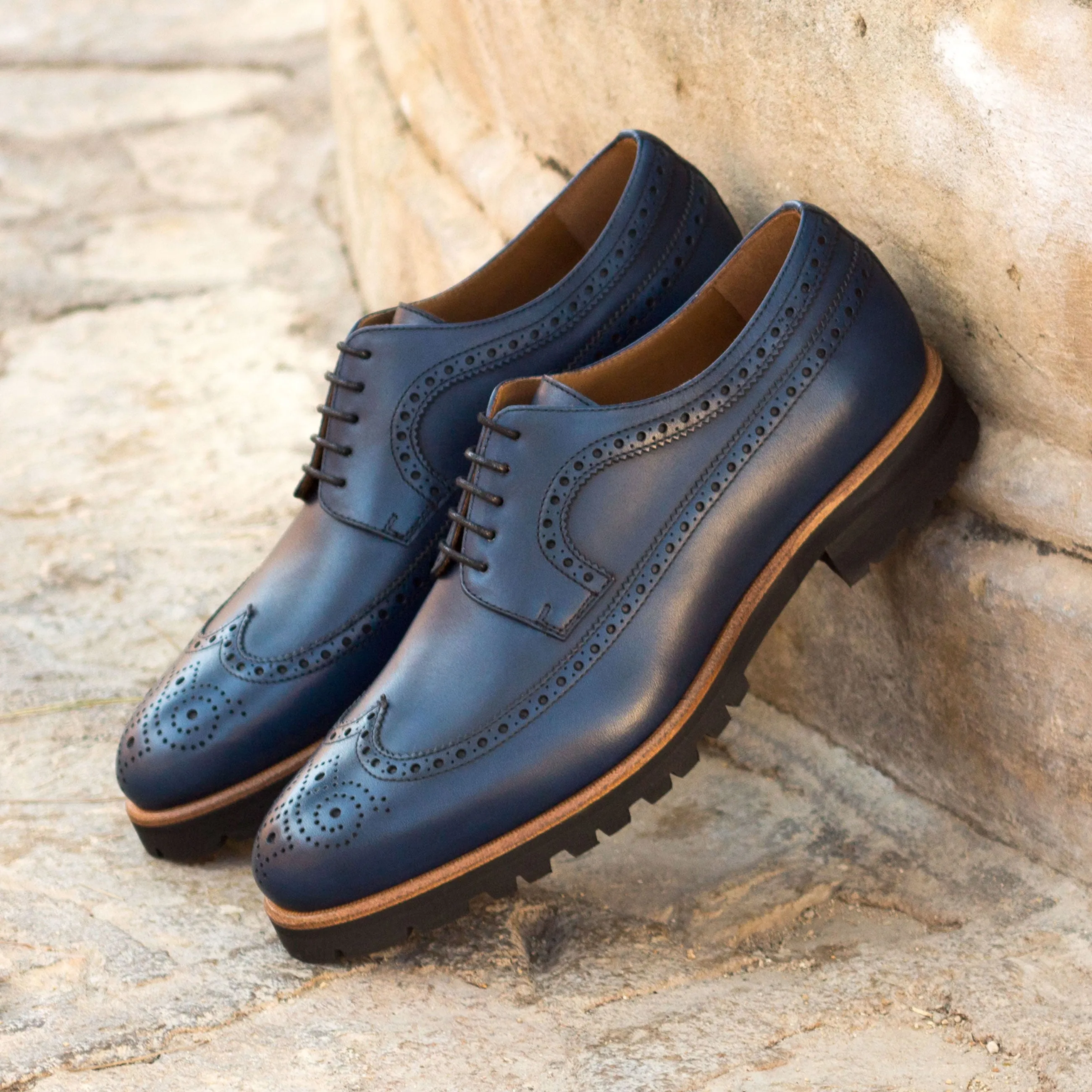 DapperFam Zephyr in Navy Men's Italian Leather Longwing Blucher
