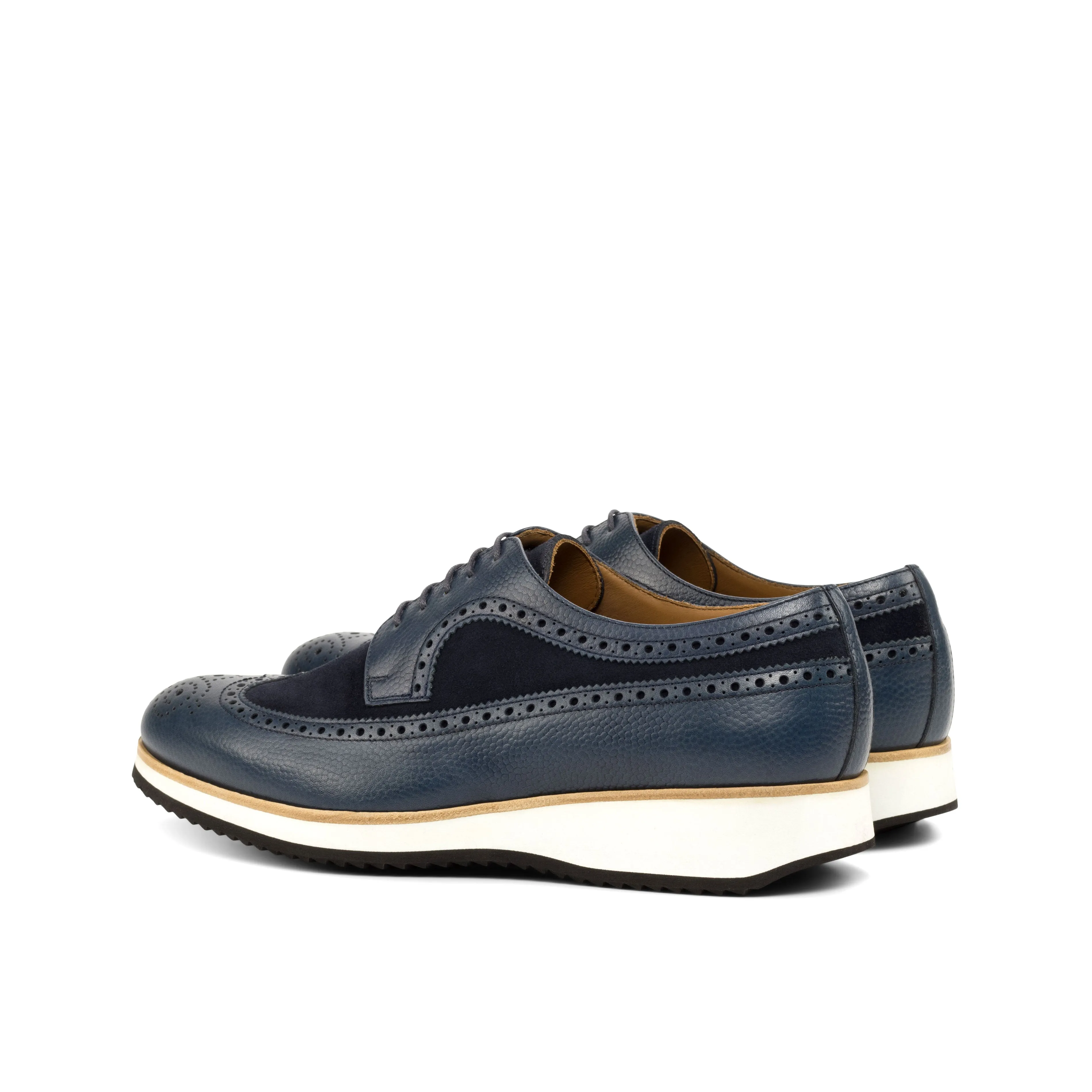 DapperFam Zephyr in Navy Men's Lux Suede & Italian Pebble Grain Leather Longwing Blucher