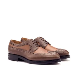Derbie Brogue fleuri en cuir grainé marron foncé et marron moyen - Semelles Dainite