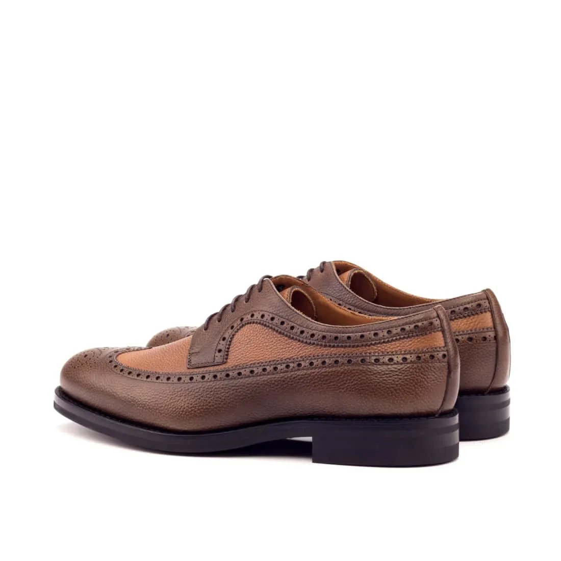 Derbie Brogue fleuri en cuir grainé marron foncé et marron moyen - Semelles Dainite