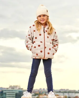 deux par deux Girls Reversible Sherpa Jacket - Pinky Brown With Dots