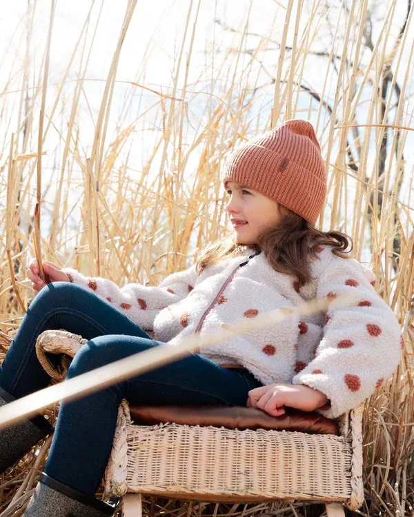 deux par deux Girls Reversible Sherpa Jacket - Pinky Brown With Dots