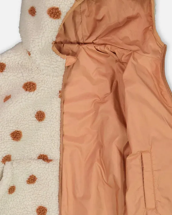 deux par deux Girls Reversible Sherpa Jacket - Pinky Brown With Dots