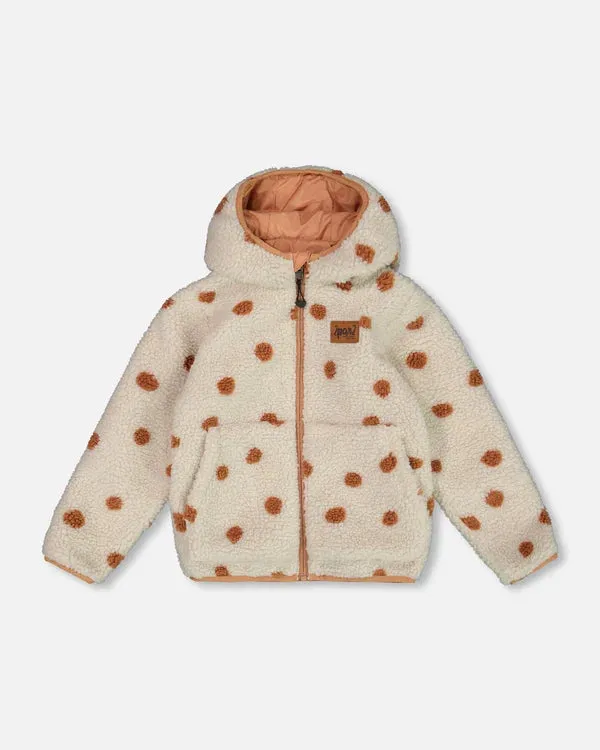 deux par deux Girls Reversible Sherpa Jacket - Pinky Brown With Dots