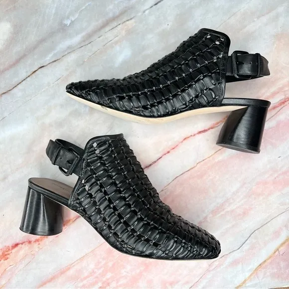 Donald J Pliner Cassie Woven Black Sling Back Heels Shoes 9