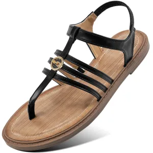 Ecetana Flat Sandals for Women Dressy Summer Beach Shoes for Women Sandals with Ankle Elastic Strap