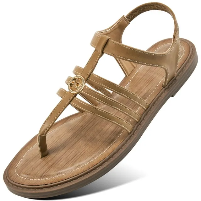 Ecetana Flat Sandals for Women Dressy Summer Beach Shoes for Women Sandals with Ankle Elastic Strap