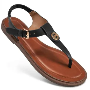 Ecetana Flat Sandals for Women Dressy Thong Sandals Slip on Summer Shoes with Buckle