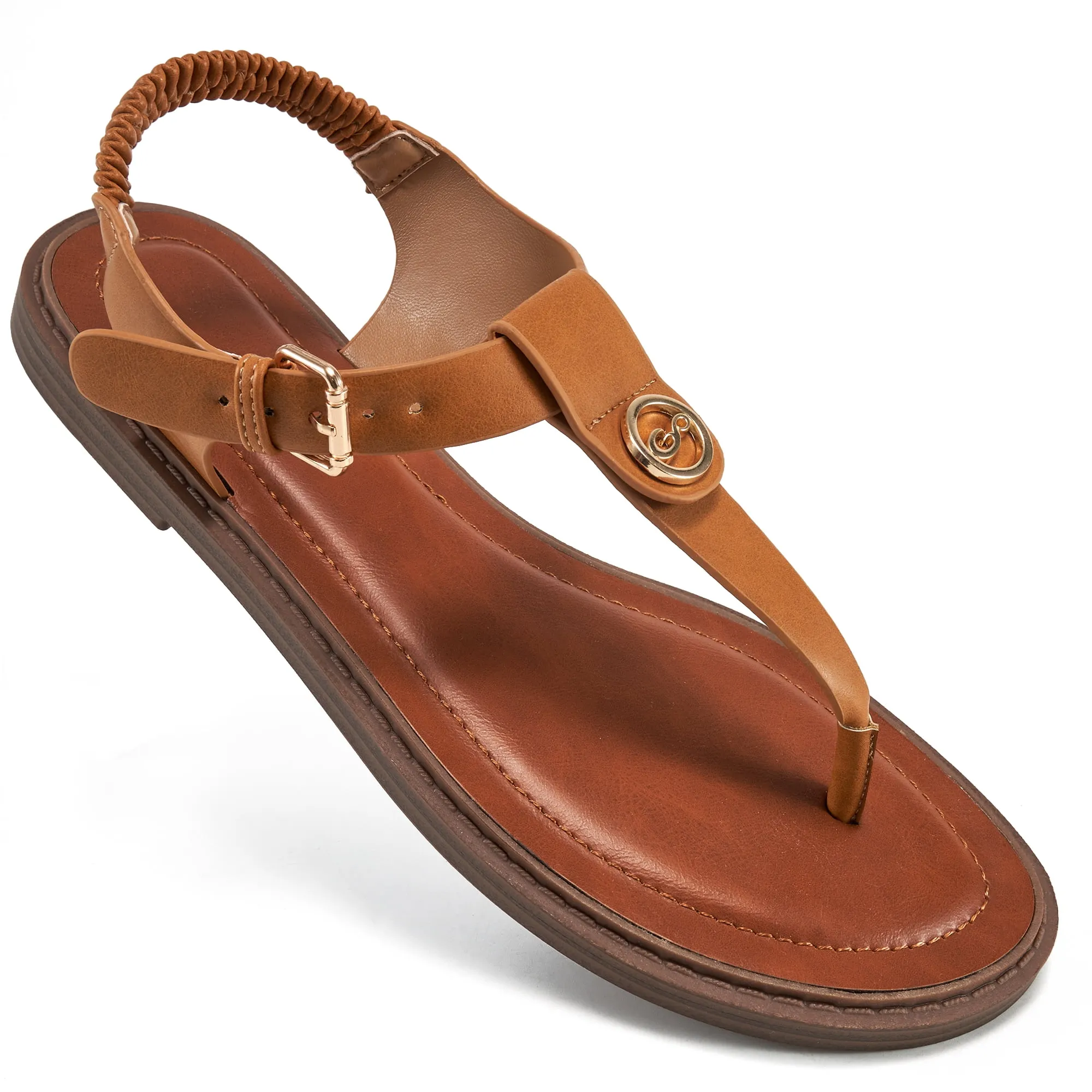 Ecetana Flat Sandals for Women Dressy Thong Sandals Slip on Summer Shoes with Buckle