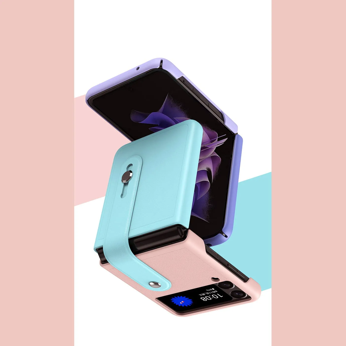 Etui Cover Składane - Samsung Galaxy Z Flip 4 - Różowo-Miętowy
