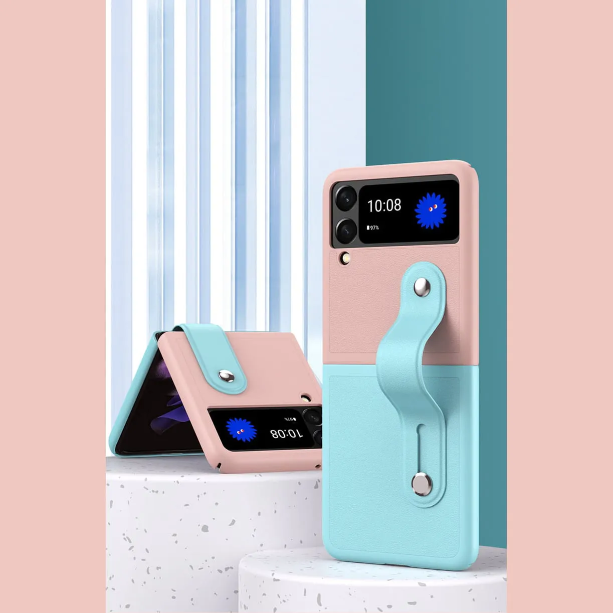 Etui Cover Składane - Samsung Galaxy Z Flip 4 - Różowo-Miętowy