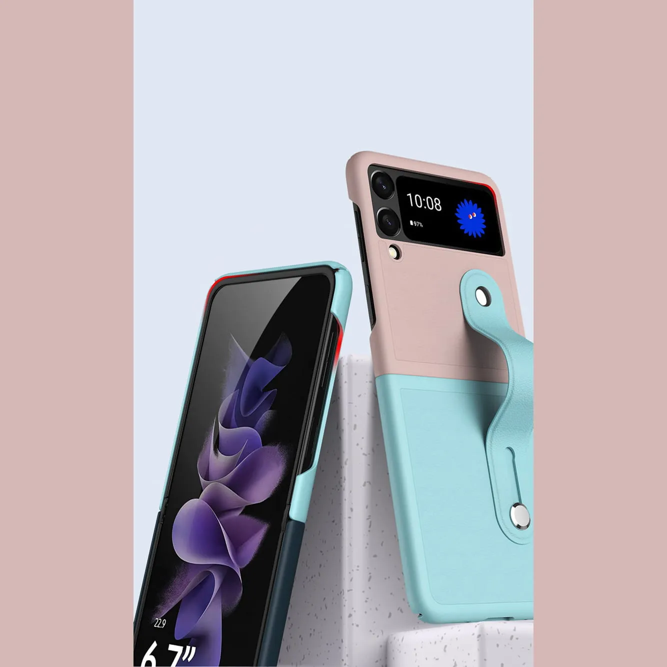Etui Cover Składane - Samsung Galaxy Z Flip 4 - Różowo-Miętowy
