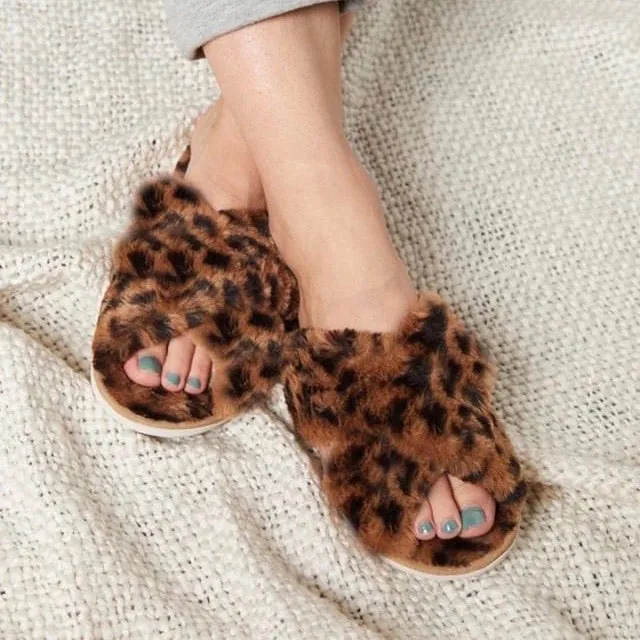 Evie Animal Print Fluffy Slippers