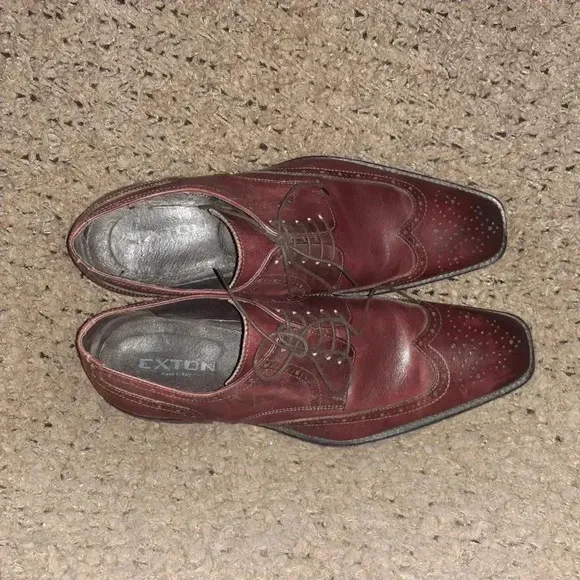 EXTON-Italy-Oxblood/Burgundy Leather Wingtip/Brogue-Sz 42-Excellent