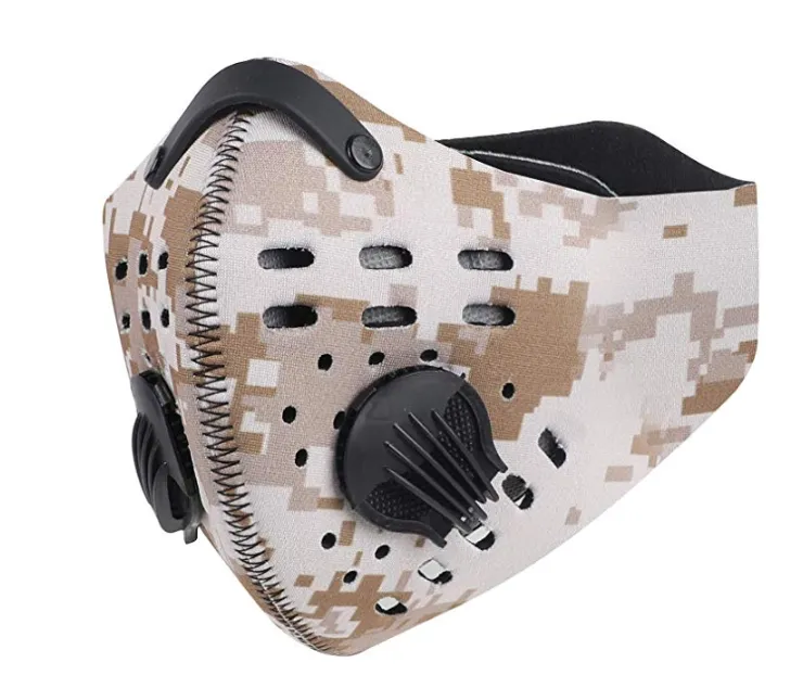Face Mask with KN95 removable filter and exhale valves - Black - Camo -  Desert Camo